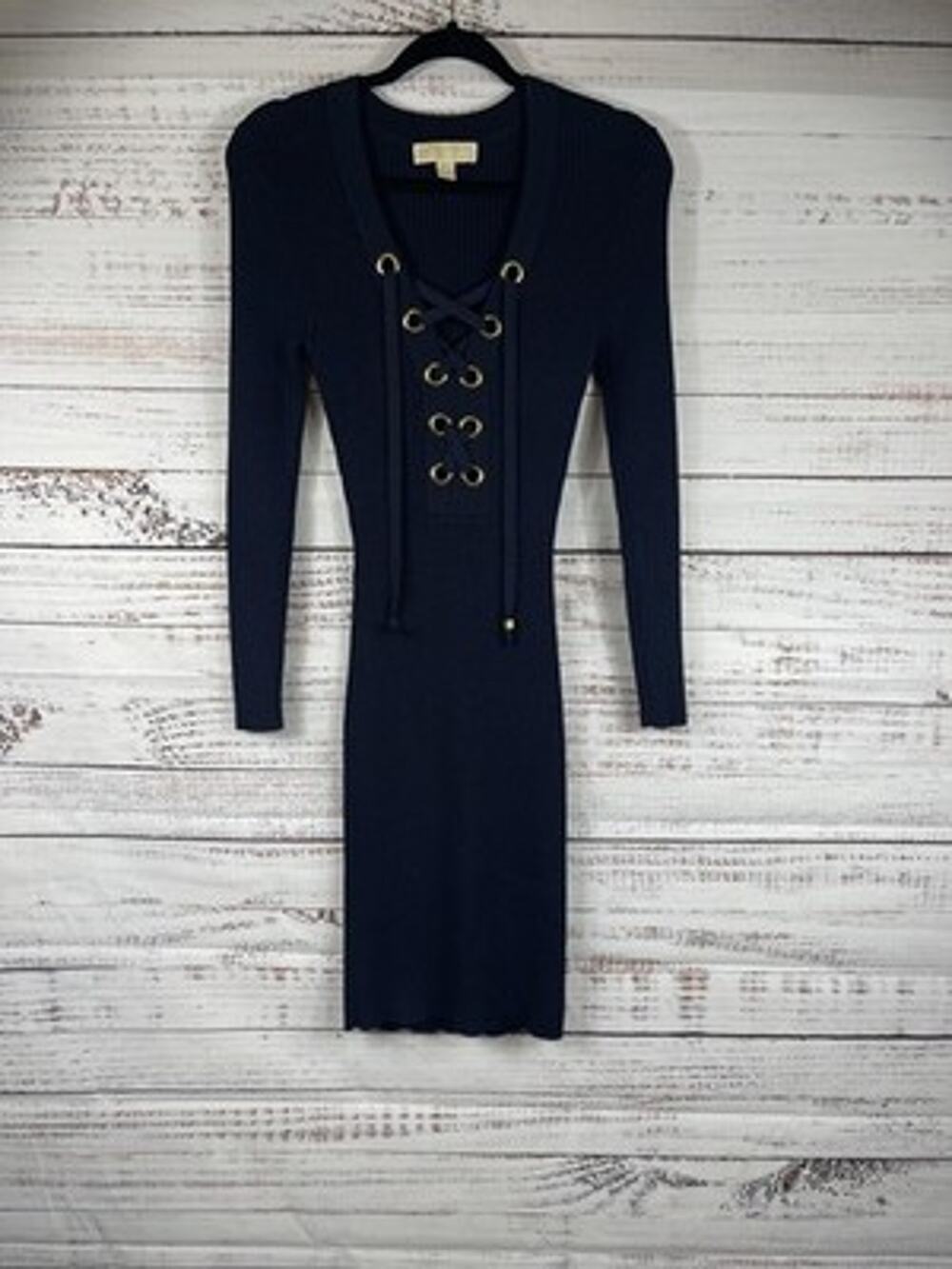 MICHAEL Michael Kors Dress Womens XS Blue Lace Up Sweater Bodycon Midi